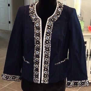 WHBM embellished jacket, clasp front, 3/4 sleeves, size 6, NWT